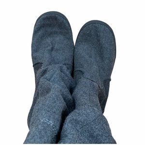 Blowfish Slouchy Felt Boots—Gray with purple lining.